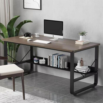 特匠 电脑桌书桌办公桌子学习写字桌子现代简约带书架置物架   MD303 乌色120*60*74C
